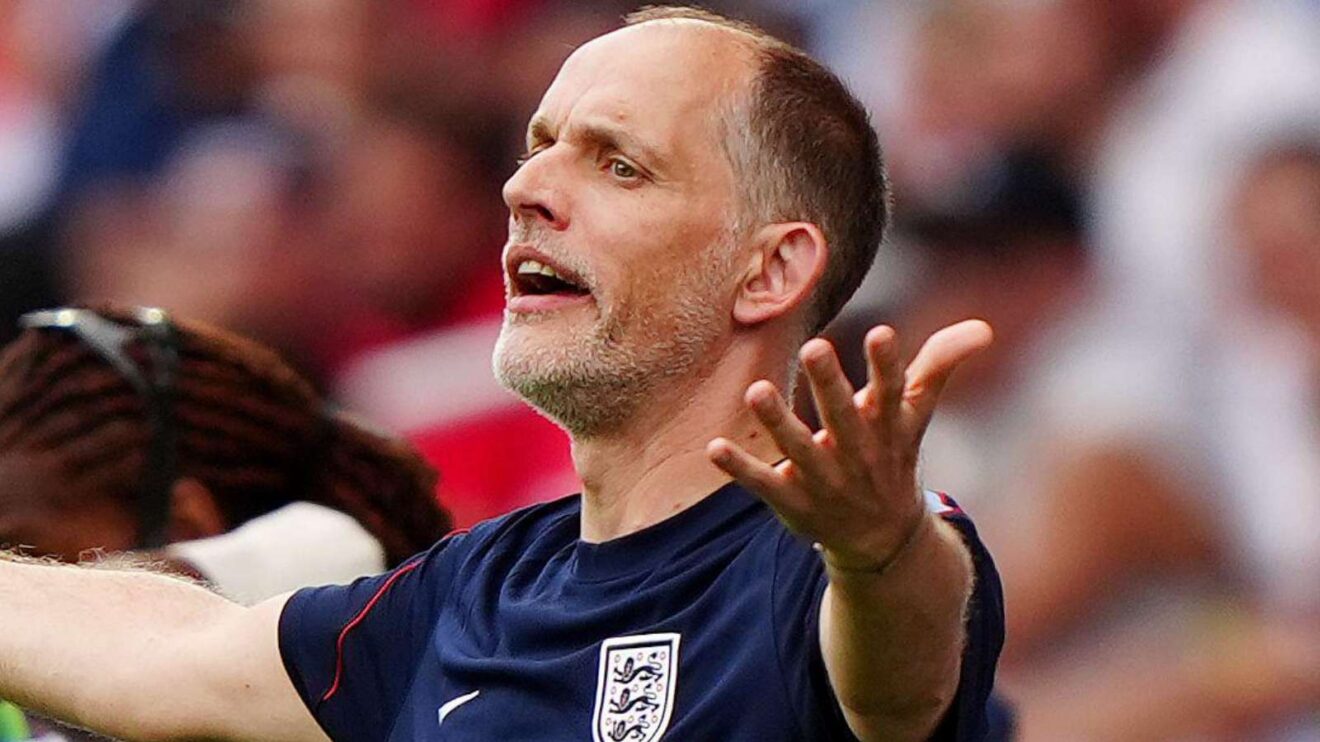 England manager Thomas Tuchel complains during a match