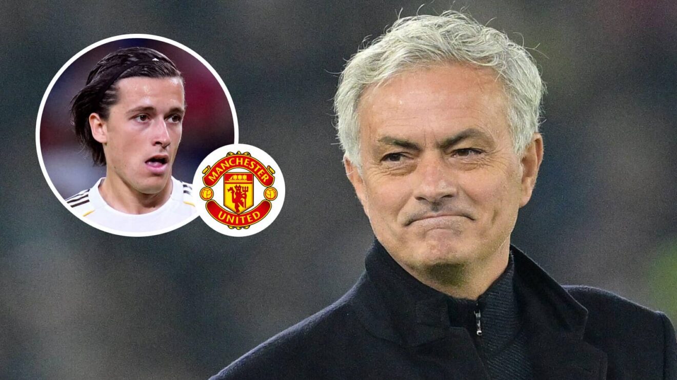 Real Madrid manager Jose Mourinho, left-back Alvaro Carreras, Man Utd badge