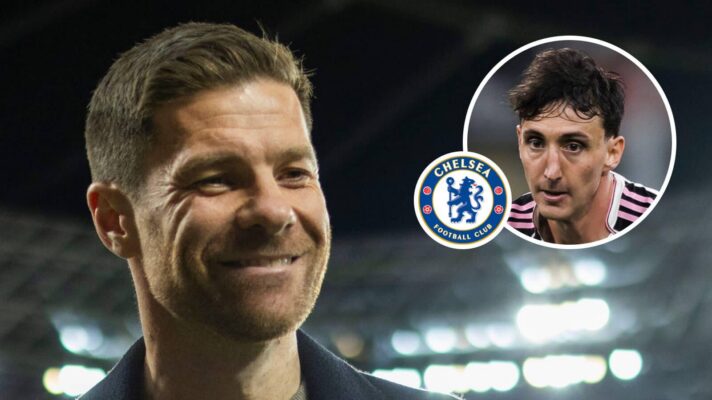 Chelsea manager Xabi Alonso, Chelsea badge and Juventus star Andrea Cambiaso - copyright F365
