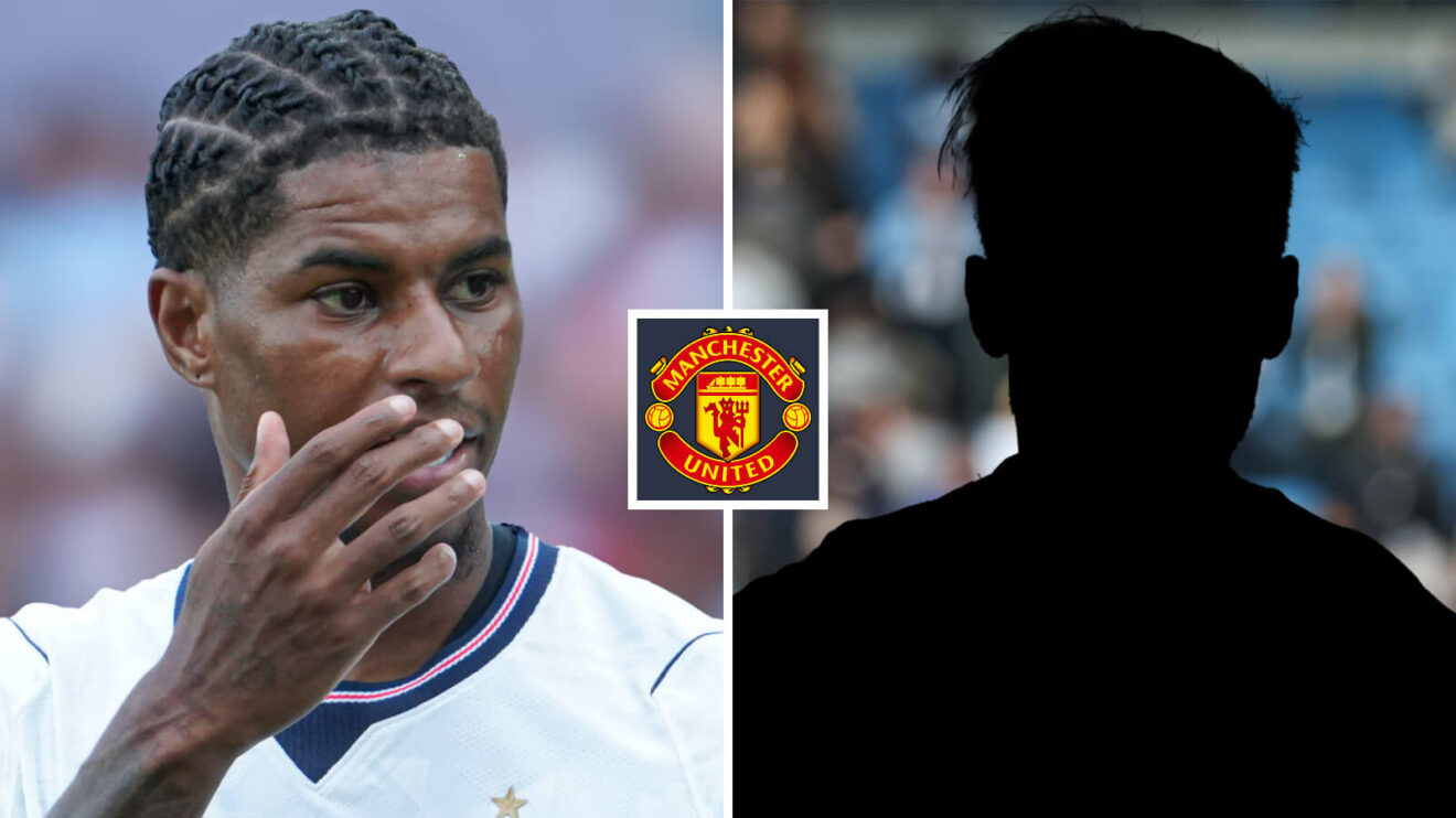 England winger Marcus Rashford, Man Utd badge, silhouette player
