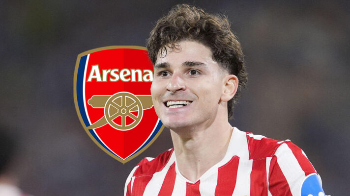 Arsenal badge next to Atletico Madrid striker Julian Alvarez -copyright F365
