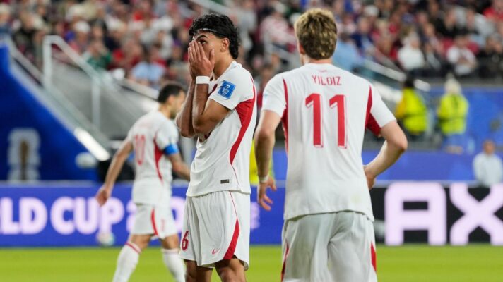 Turkey forward Can Uzun looks dejected after missing a chance