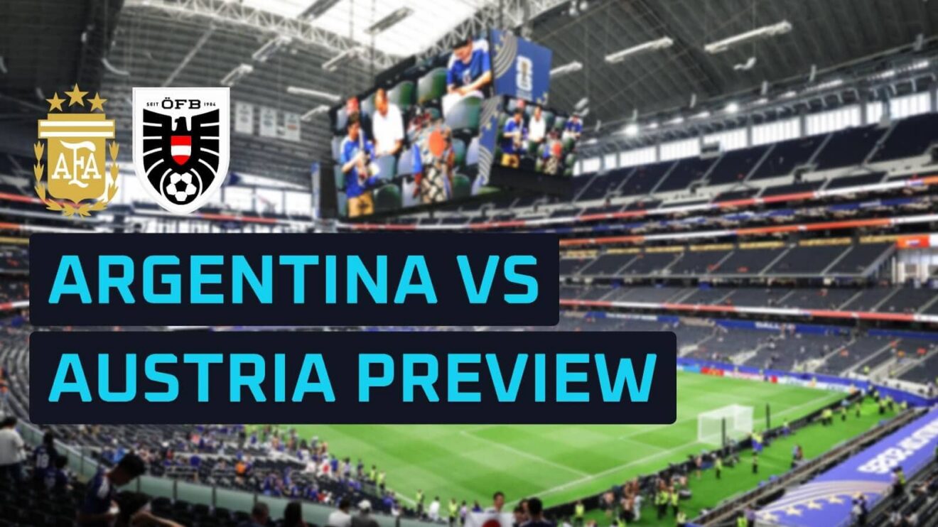 Argentina and Austria badges on a backdrop of the Dallas Stadium