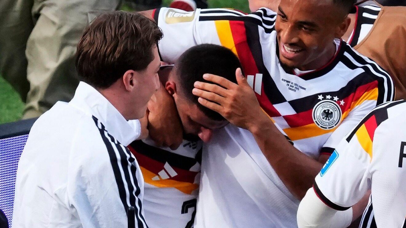 Germany players celebrate Deniz Undav's goal against Ivory Coast at the World Cup