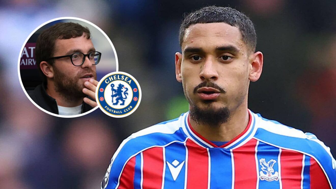 Fabrizio Romano, Chelsea badge and Crystal Palace defender Maxence Lacroix - copyright F365