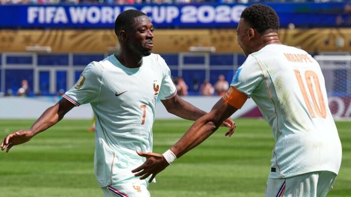 Ousmane Dembele and Kylian Mbappe's France celebration