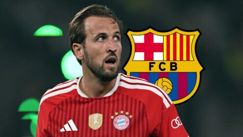 Harry Kane reacts to Barcelona after Spanish giants make contact to sign Bayern Munich star