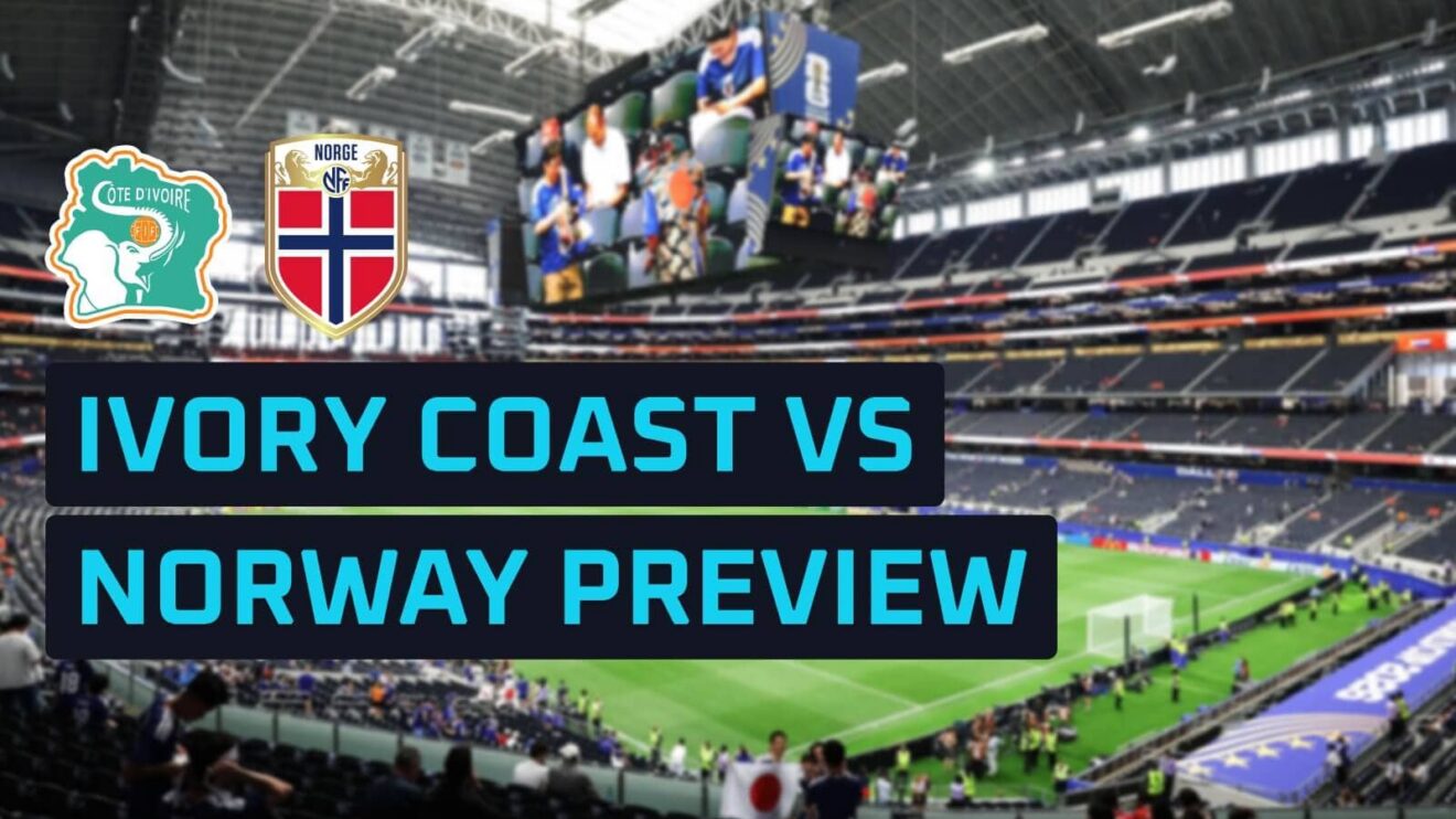 Ivory Coast and Norway badges on a backdrop of the Dallas Stadium