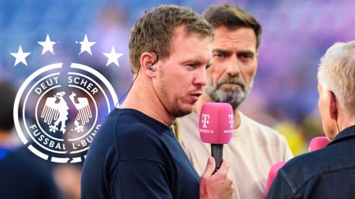 Germany boss Julian Nagelsmann and Jurgen Klopp being interviewed.
