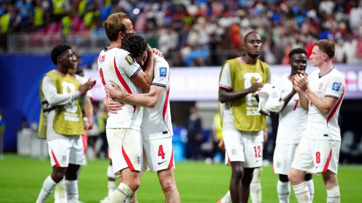 Declan Rice gets hug from Harry Kane