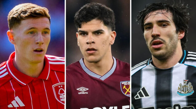 Elliot Anderson, Mateus Fernandes and Sandro Tonali