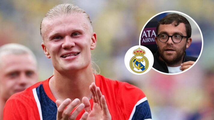 Manchester City striker Erling Haaland, Real Madrid badge and Fabrizio Romano - copyright F365