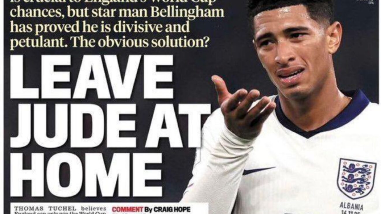 England star Jude Bellingham on the Daily Mail back page