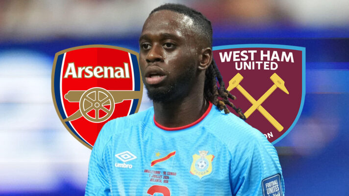 Arsenal badge, Aaron Wan-Bissaka and West Ham United badge - copyright F365