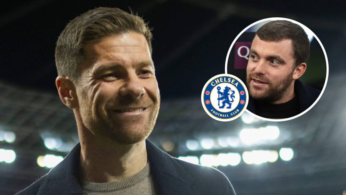 Chelsea manager Xabi Alonso, Chelsea badge and Fabrizio Romano - copyright F365