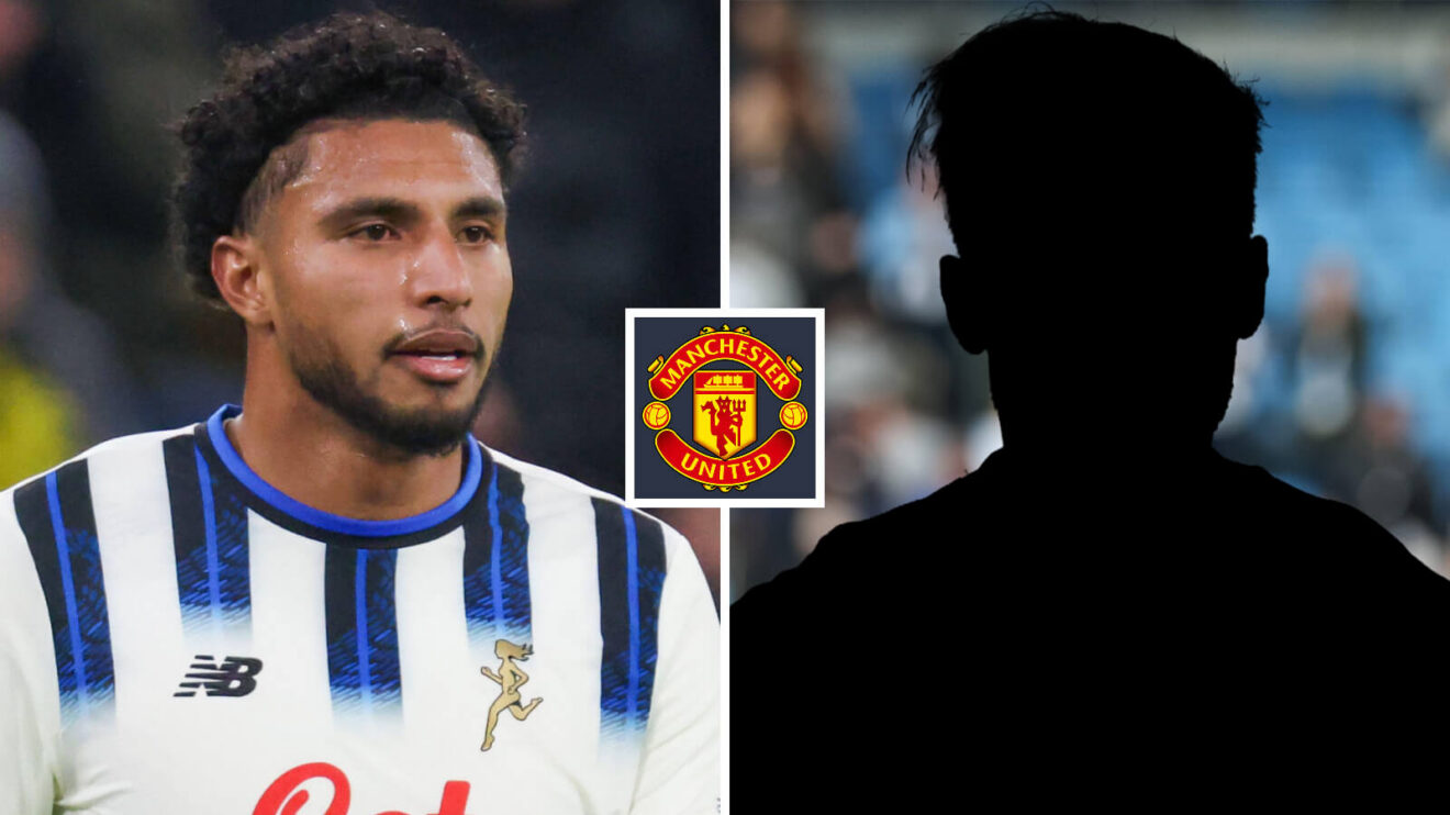 Split image of Atalanta midfielder Ederson Silva and a shadow, with the Manchester United badge in between - copyright F365