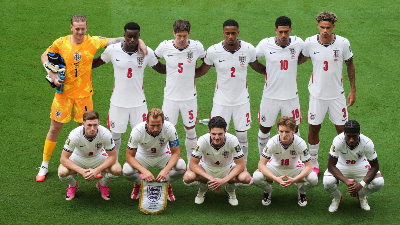 England players line up before a match against Norway