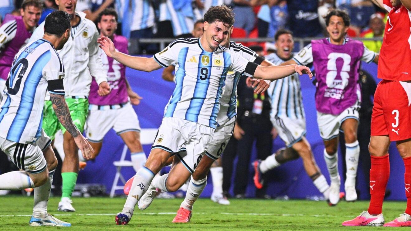 Julian Alvarez and Argentina celebrate his late winner against Switzerland in the World Cup quarter-final