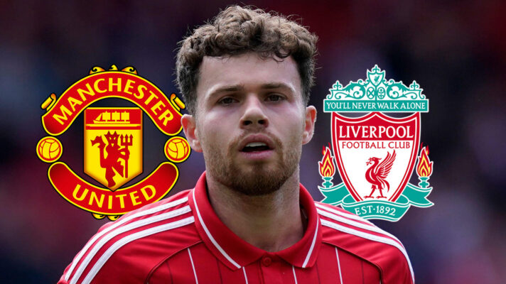 Manchester United badge, Neco Williams and Liverpool badge - copyright F365