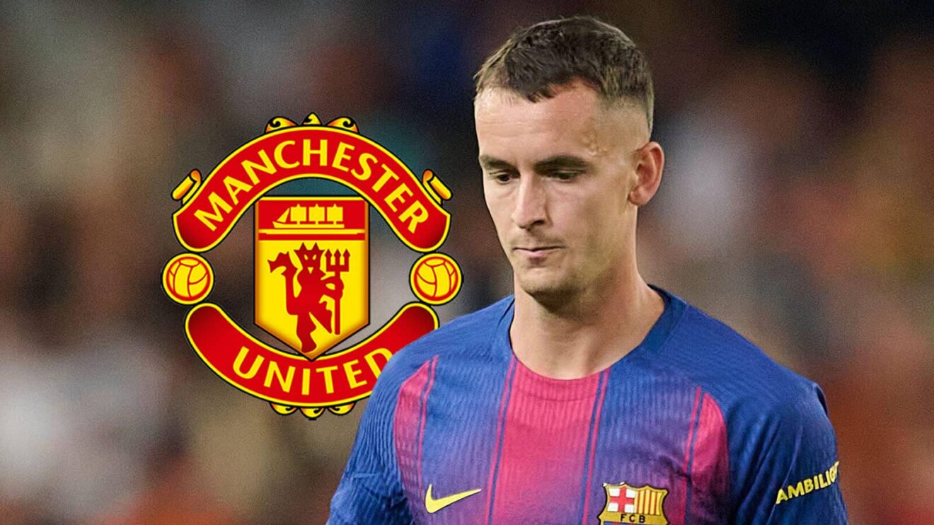 Manchester United badge next to Barcelona midfielder Marc Casado - copyright F365