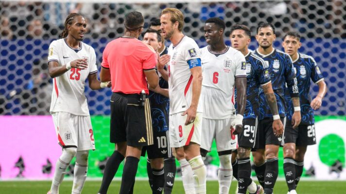 England argue with referee