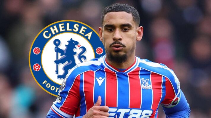 Chelsea badge and Crystal Palace defender Maxence Lacroix - copyright F365