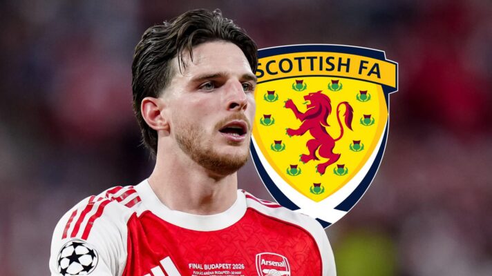 Arsenal player Declan Rice with Scottish FA badge