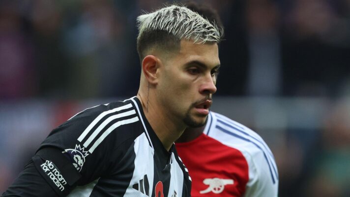 Newcastle midfielder Bruno Guimaraes against Arsenal