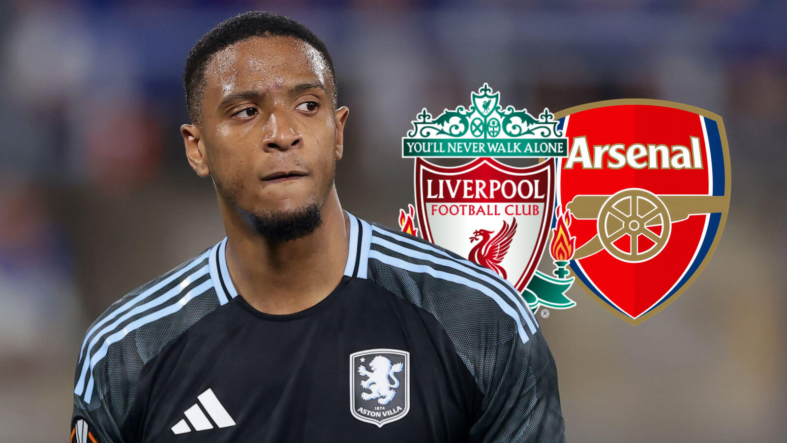 F365 Ezri Konsa with Liverpool and Arsenal badges 1