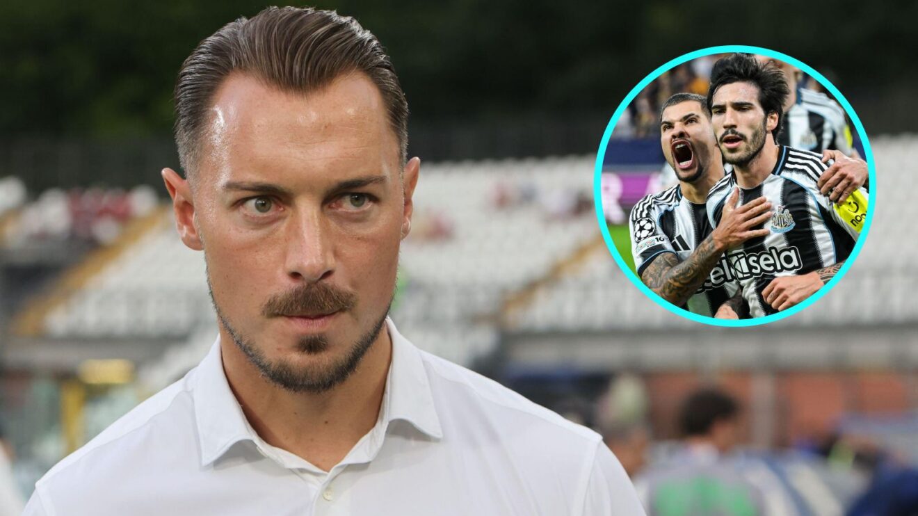 Matthias Jaissle with Bruno Guimaraes and Sandro Tonali in a circle