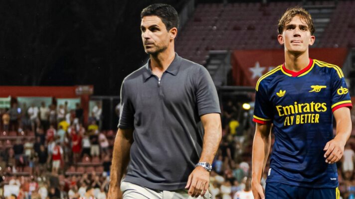 Arsenal manager Mikel Arteta and Max Dowman.