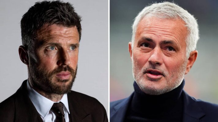 Split image of Manchester United manager Michael Carrick and Real Madrid boss Jose Mourinho - copyright F365