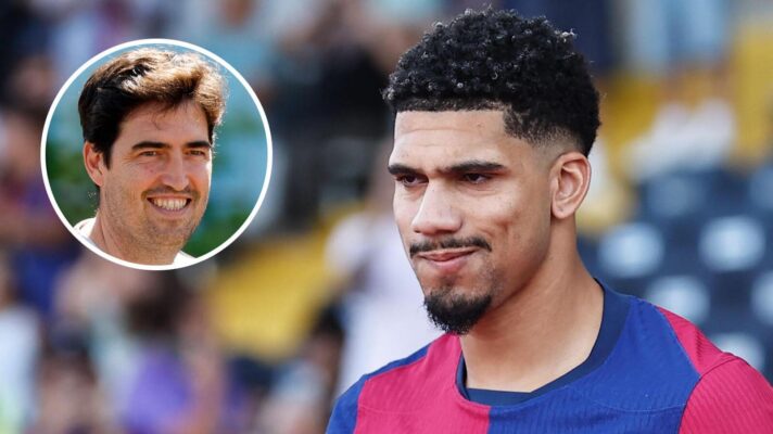 Liverpool boss Andoni Iraola (inset) and a smiling Ronald Araujo