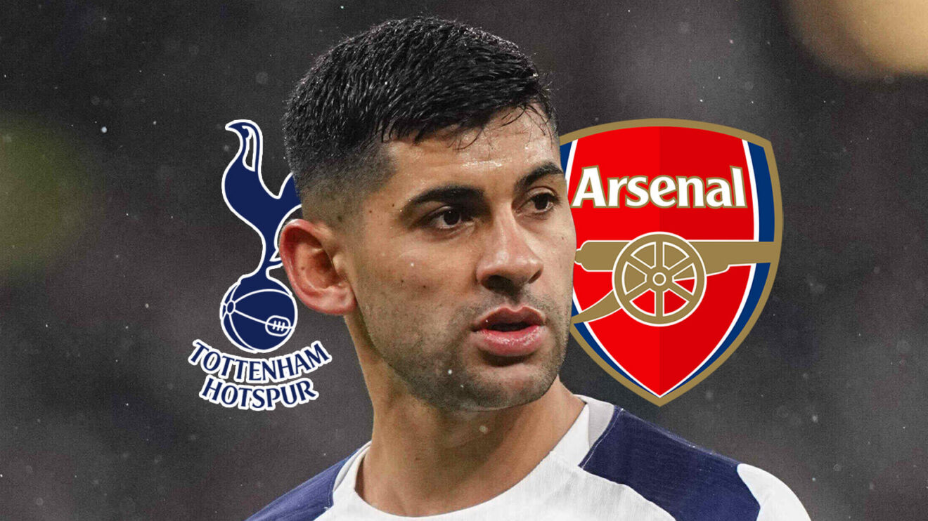 Tottenham Hotspur badge, Cristian Romero and Arsenal badge - copyright F365
