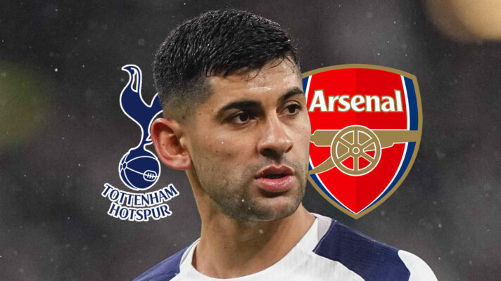 Tottenham Hotspur badge, Cristian Romero and Arsenal badge - copyright F365