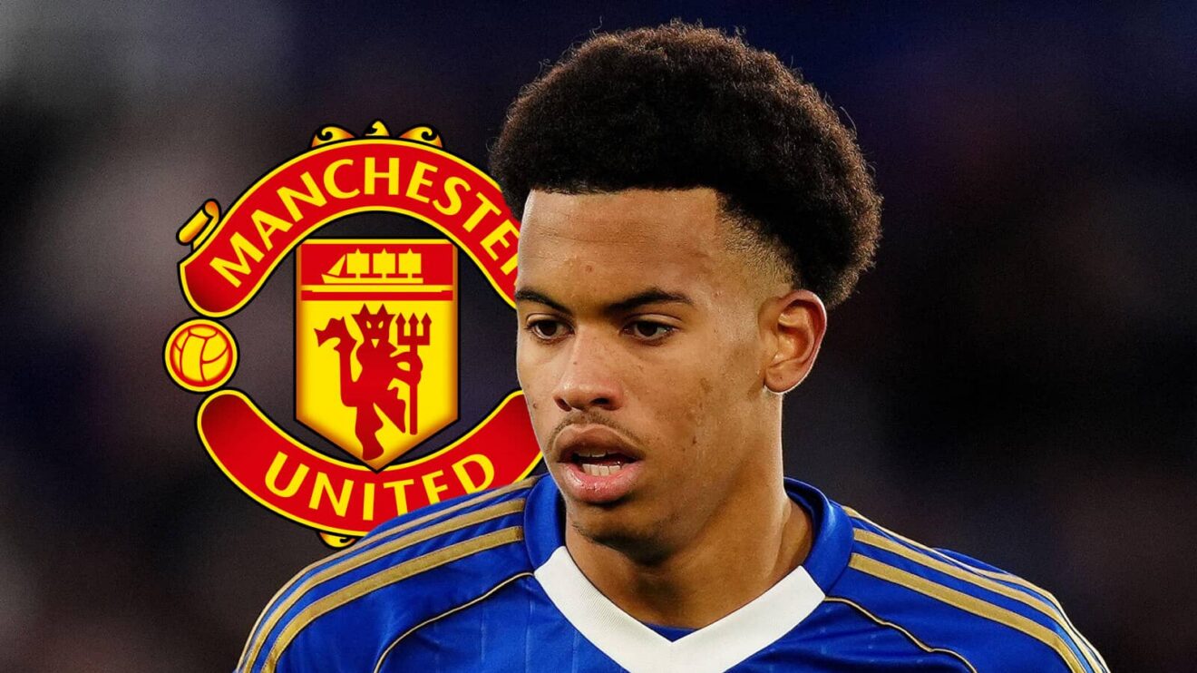 Manchester United badge and Leicester City midfielder Louis Page - copyright F365