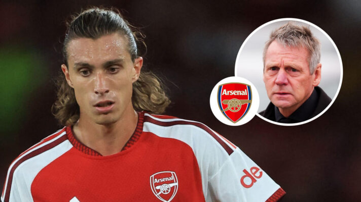 Arsenal defender Riccardo Calafiori and Stuart Pearce