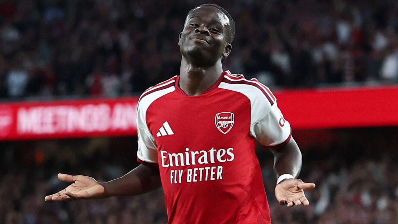 Bukayo Saka celebrates Arsenal's second goal