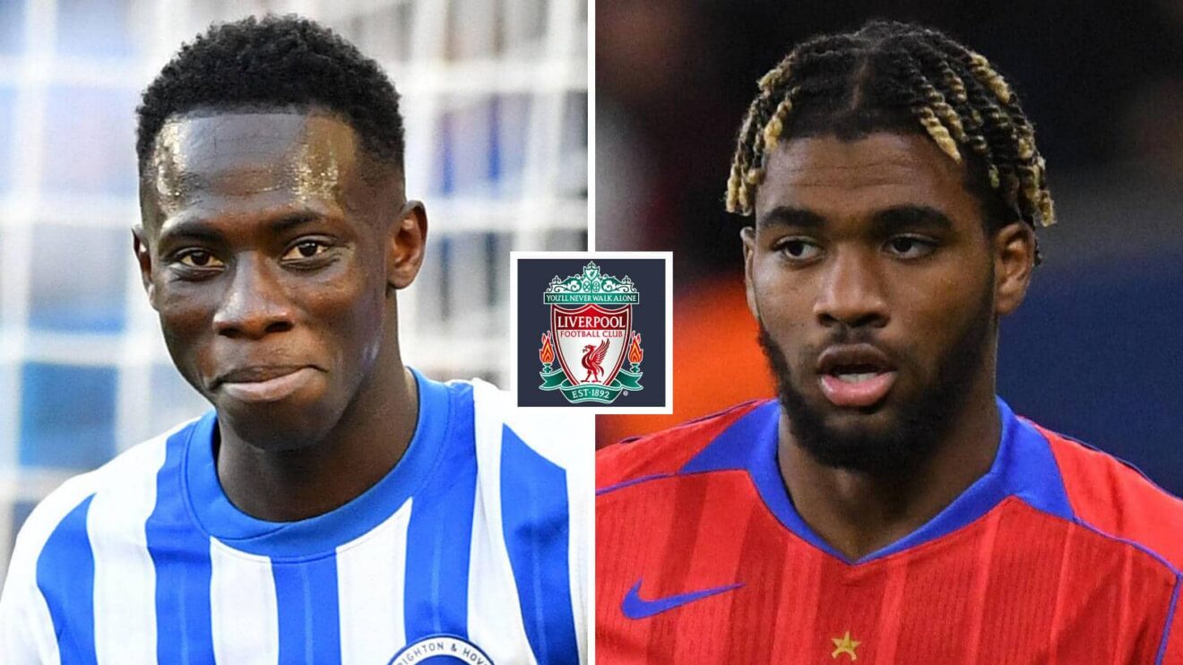 Brighton winger Yankuba Minteh, PSG winger Ibrahim Mbaye, Liverpool badge