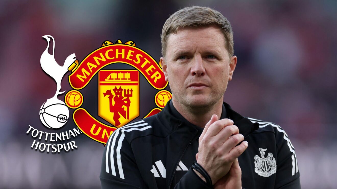 Eddie Howe with the Male Utd and also Boosts badges