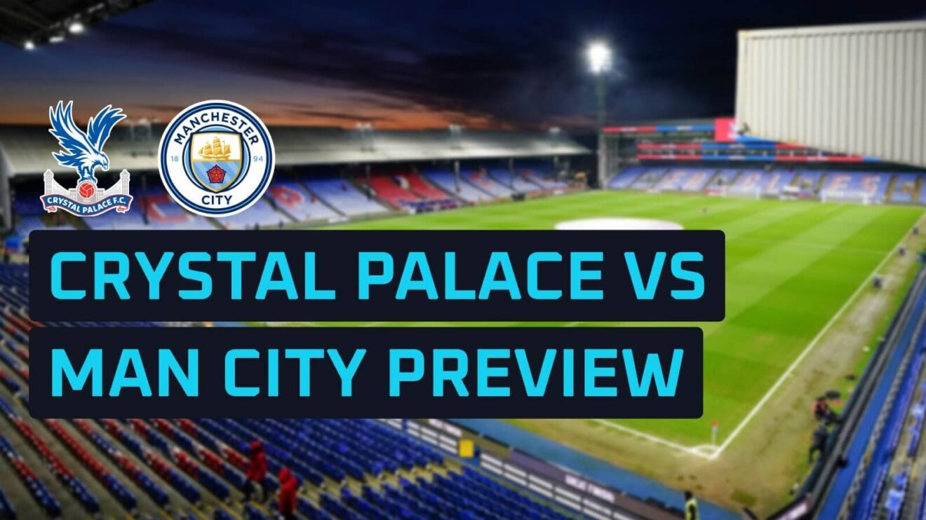 Crystal Palace and Man City badges on a backdrop of Selhurst Park