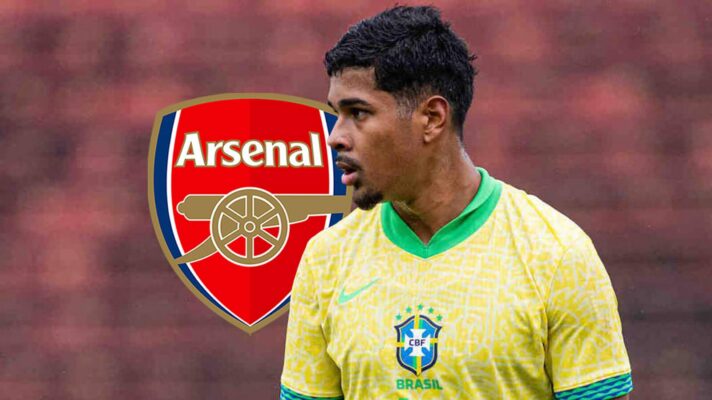 Joao Ananias with the Arsenal badge