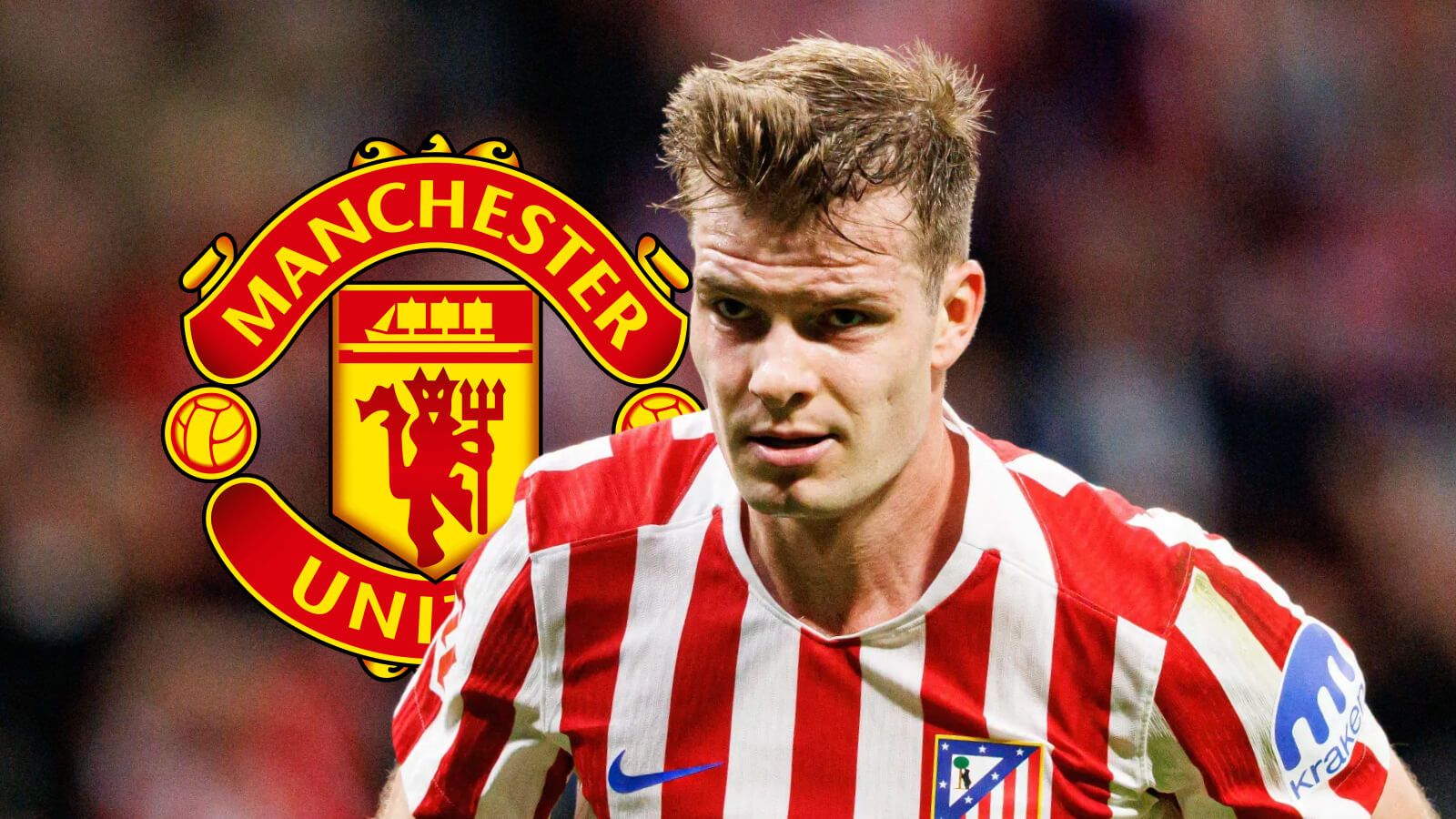 Alexander Sorloth with Man utd badge
