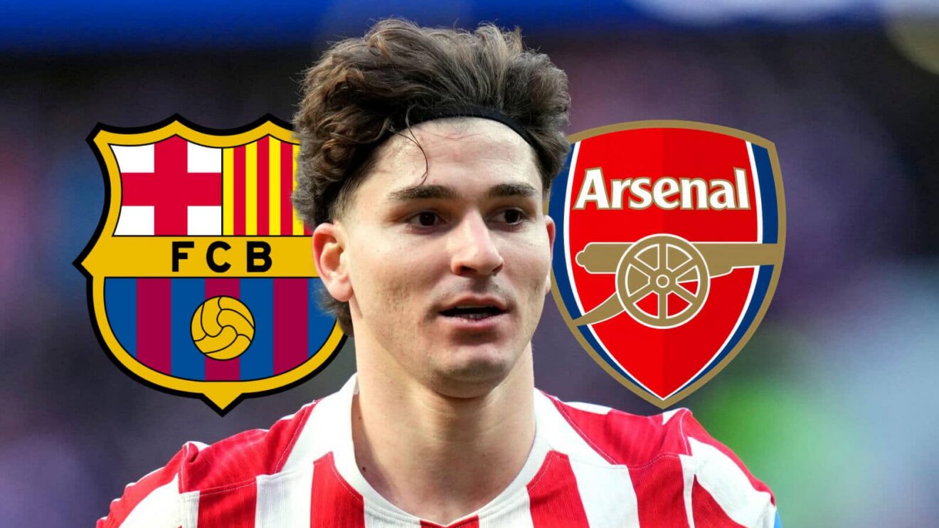 Barcelona badge, Atletico Madrid striker Julian Alvarez and also Assortment badge - copyright F365