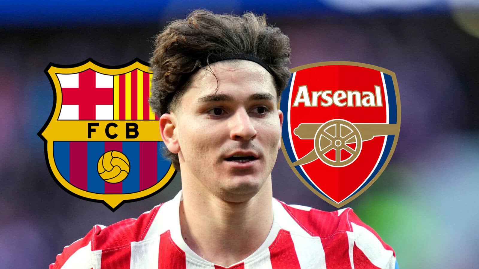 F365 Julian Alvarez with Arsenal Barcelona badges 1 1