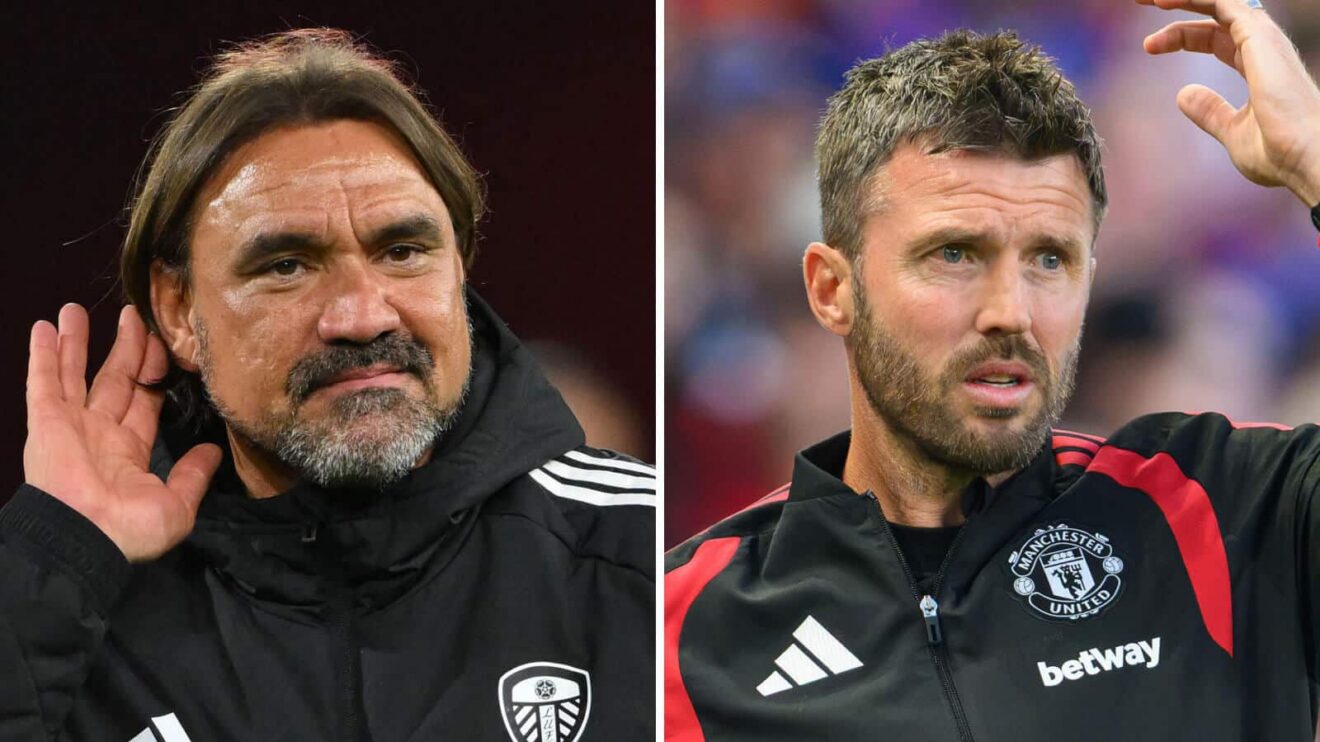 Hole image of Leeds United supervisor Daniel Farke and also Manchester United supervisor Michael Carrick - copyright F365