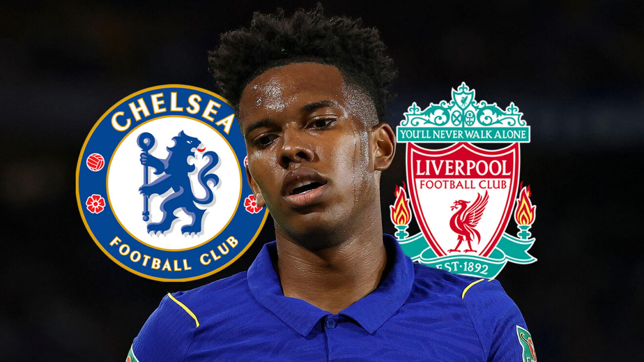 Chelsea badge, Estevao Willian and Liverpool badge - copyright F365