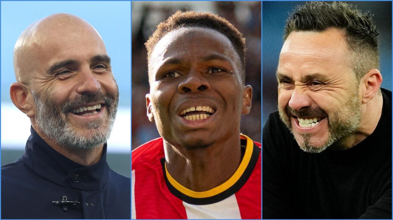 Manchester City manager Enzo Maresca, Mamadou Sangare of Brentford and Spurs coach Roberto De Zerbi