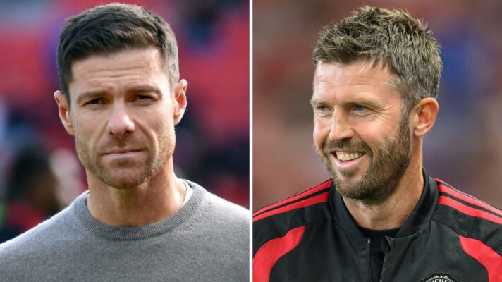 Split image of Chelsea manager Xabi Alonso and Manchester United manager Michael Carrick - copyright F365