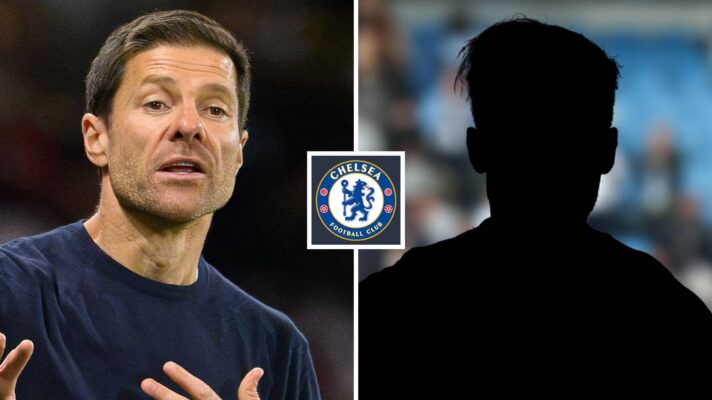 Split image of Chelsea manager Xabi Alonso and a shadow, with the Chelsea badge in between - copyright F365